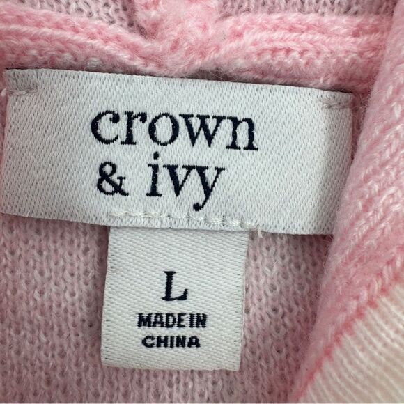 Crown & Ivy Houndstooth Hooded Long Sleeve Poncho Sweater Pink White Large - Picture 9 of 12